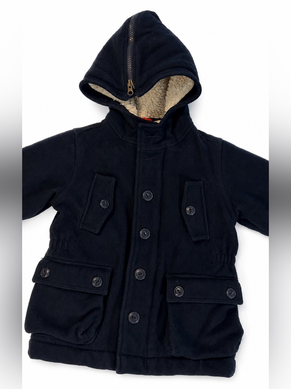 Baby Gap Pea Coat Toddler 3T Navy Blue Hooded Sherpa Lined Winter Jacket